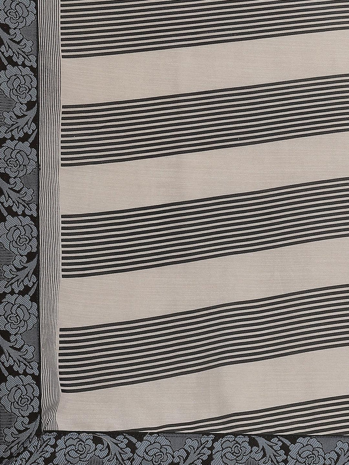 Grey Striped Chiffon Saree