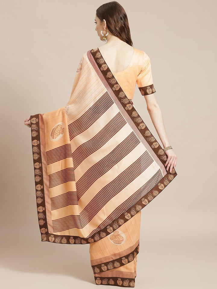 Orange Striped Chiffon Saree