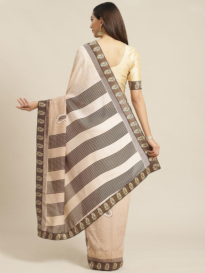 Beige Striped Chiffon Saree