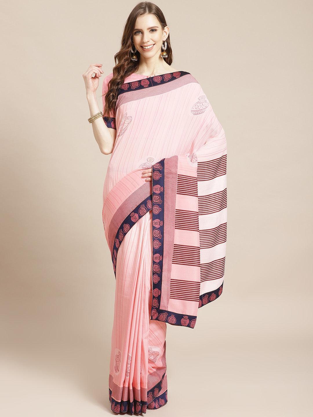 Pink Printed Chiffon Saree - ShopLibas