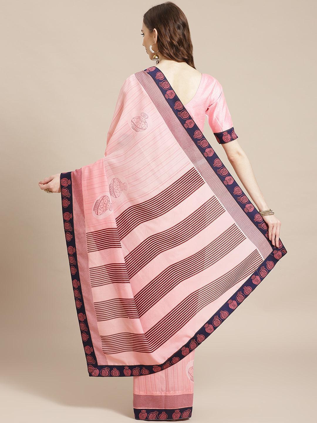 Pink Printed Chiffon Saree - ShopLibas