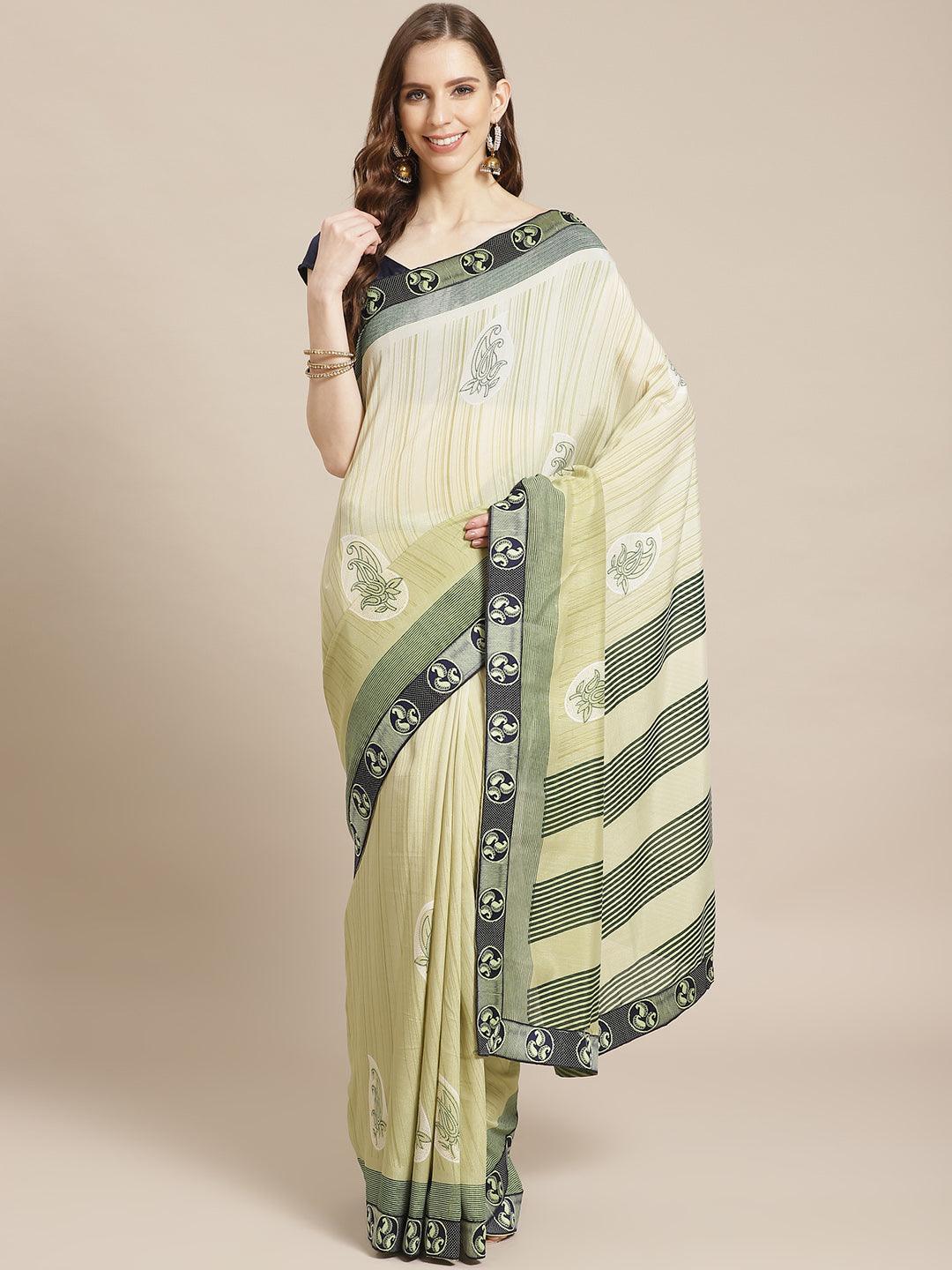 Green Printed Chiffon Saree - ShopLibas