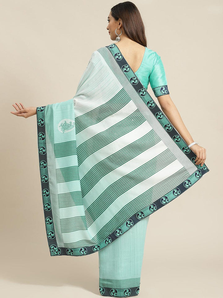 Sea Green Striped Chiffon Saree