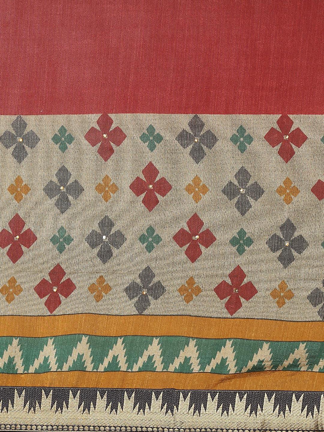 Maroon Printed Polyester Saree - ShopLibas