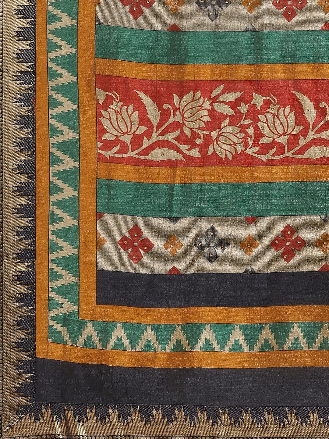 Orange Printed Polyester Saree - ShopLibas