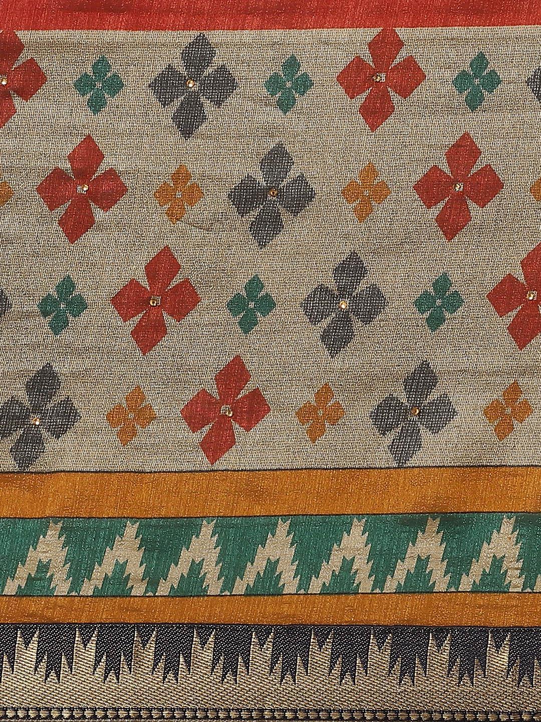 Orange Printed Polyester Saree - ShopLibas