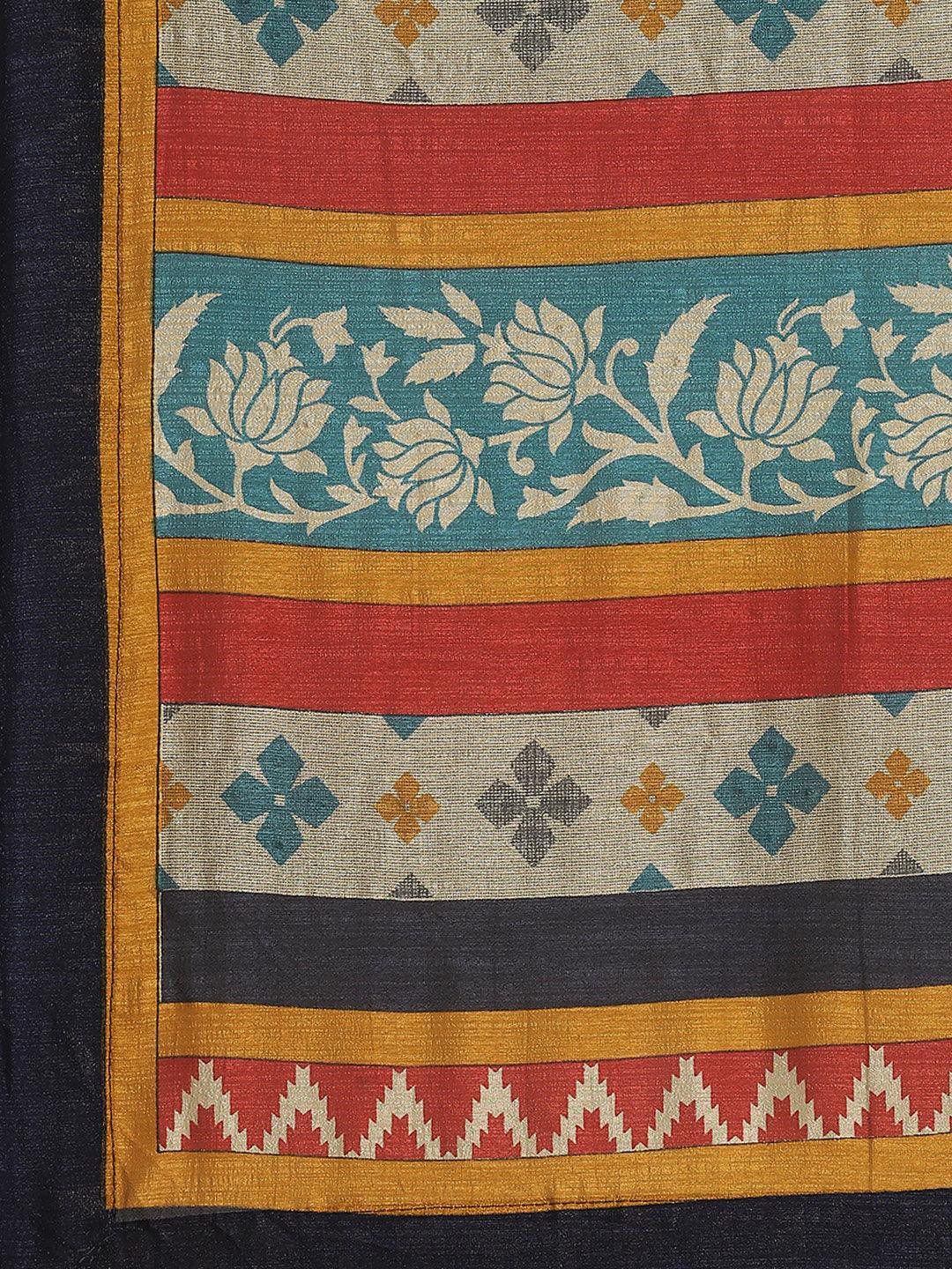 Blue Printed Polyester Saree - ShopLibas