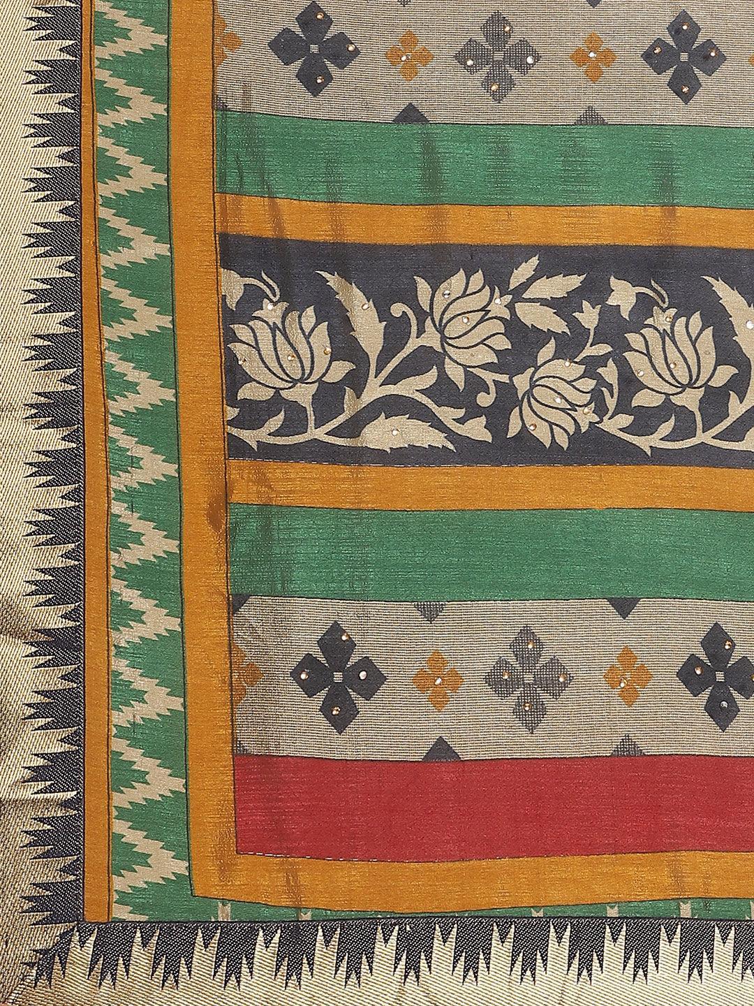 Blue Printed Polyester Saree - ShopLibas