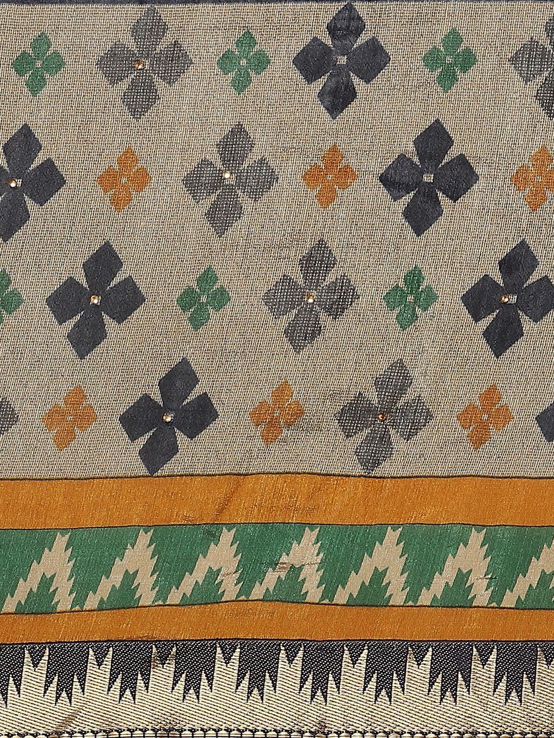 Blue Printed Polyester Saree - ShopLibas