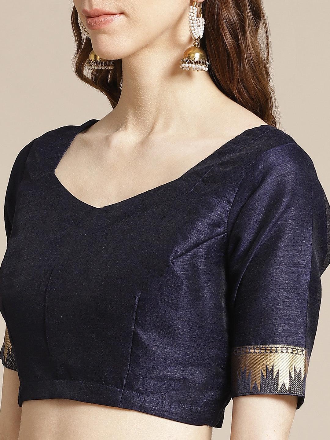 Blue Printed Polyester Saree - ShopLibas