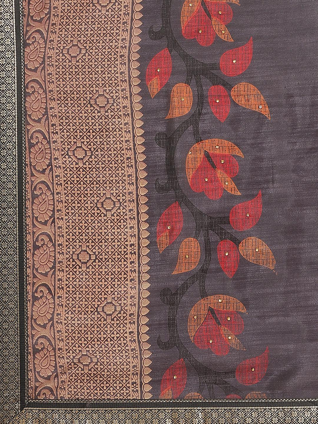 Navy Blue Printed Chiffon Saree - ShopLibas