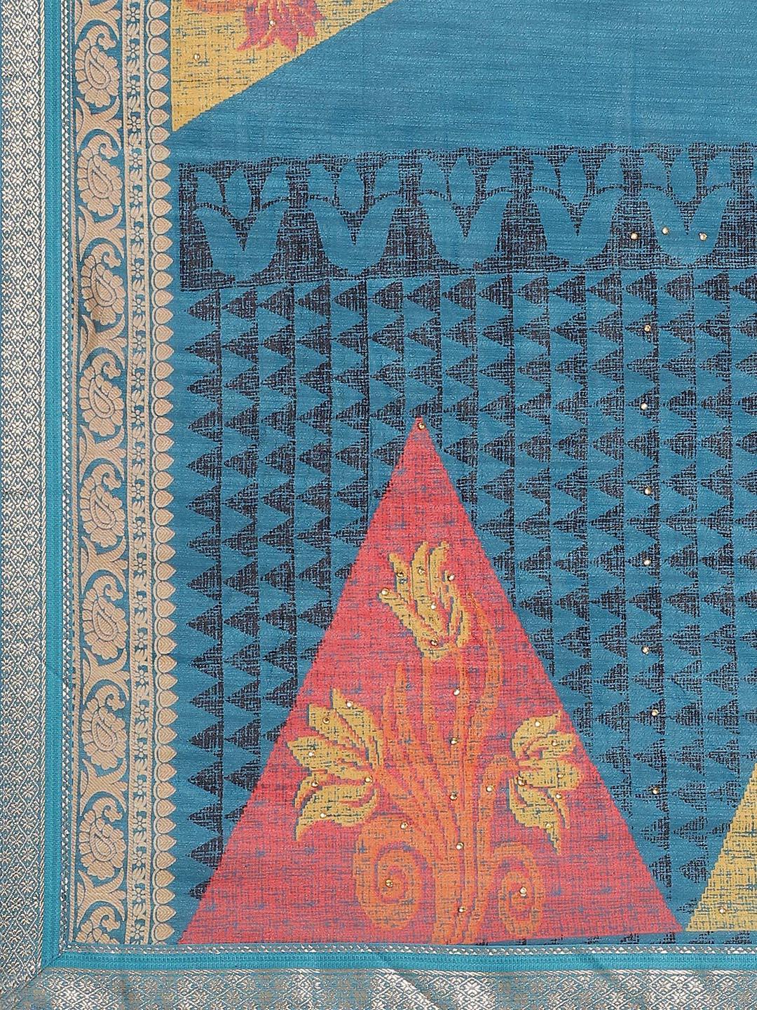 Blue Printed Chiffon Saree - ShopLibas