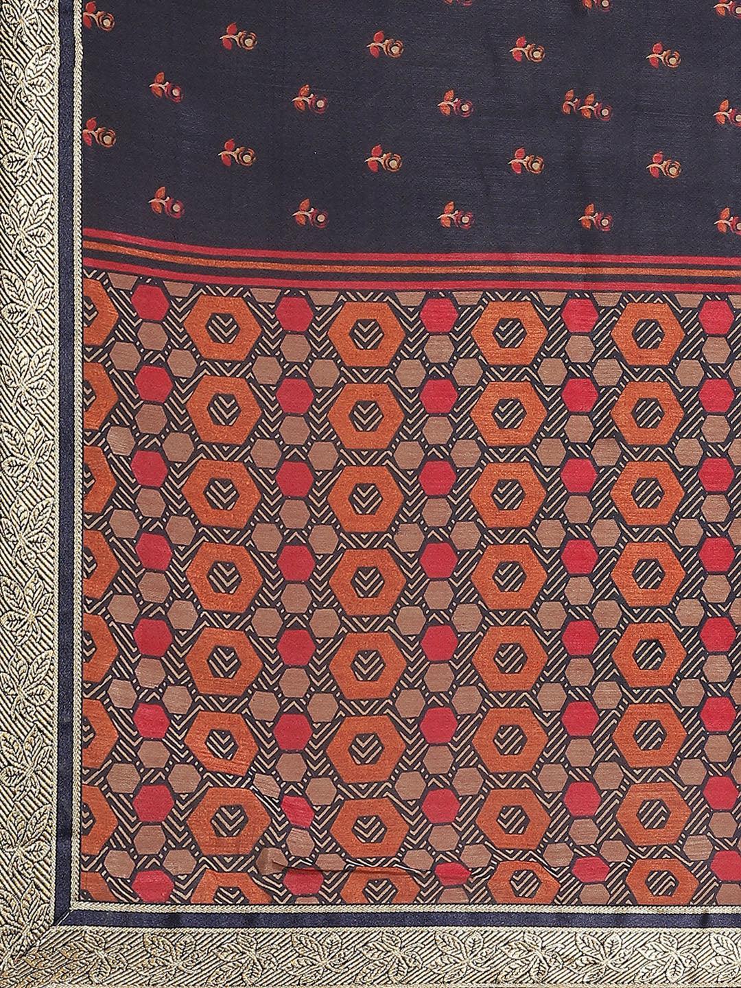 Blue Printed Polyester Saree - ShopLibas