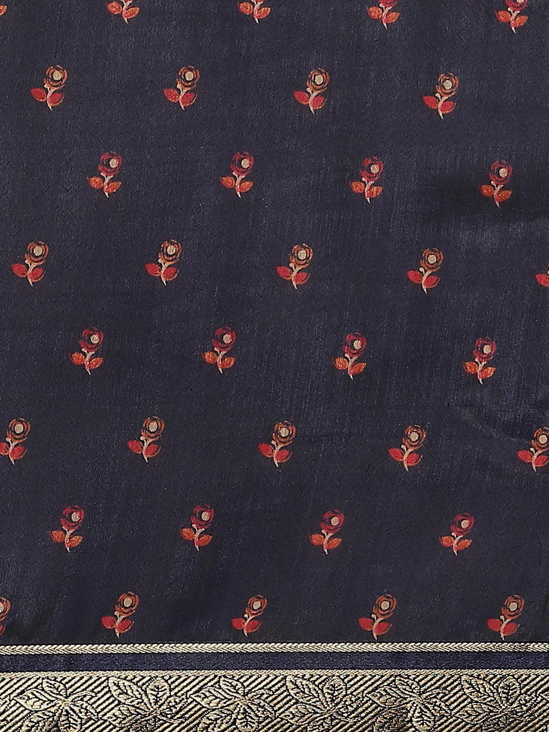 Blue Printed Polyester Saree - ShopLibas