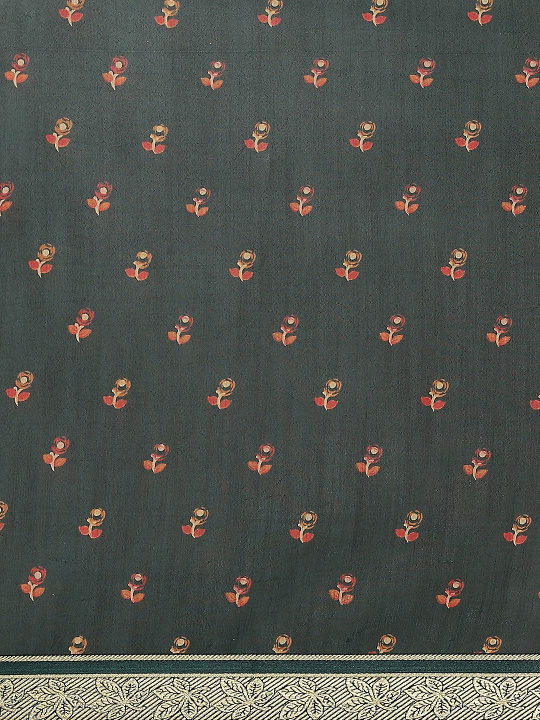 Green Printed Polyester Saree - ShopLibas