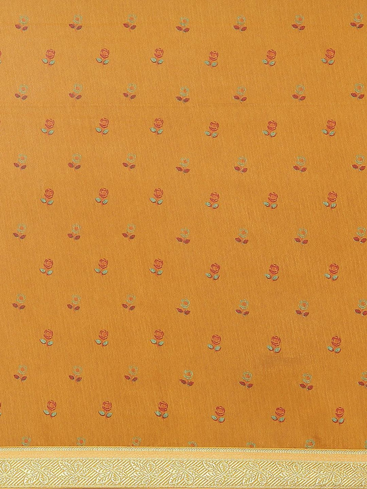 Yellow Printed Polyester Saree