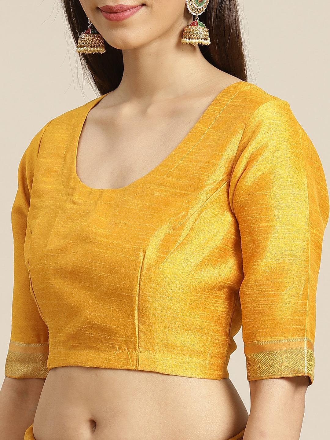 Yellow Printed Polyester Saree - ShopLibas