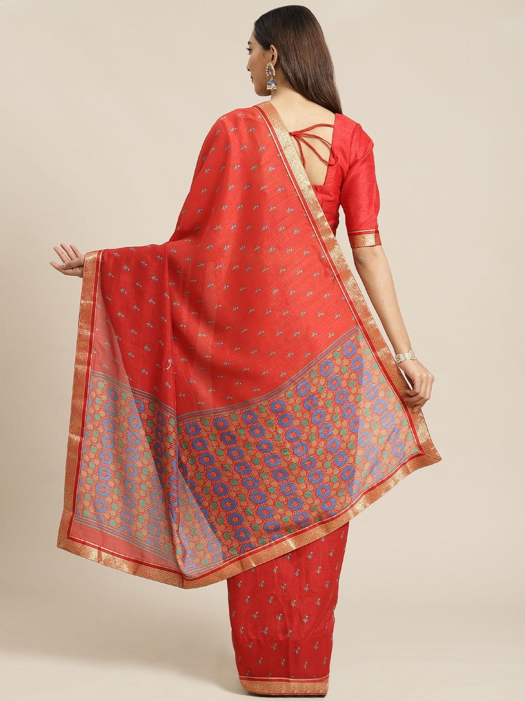 Rust Printed Chiffon Saree - ShopLibas