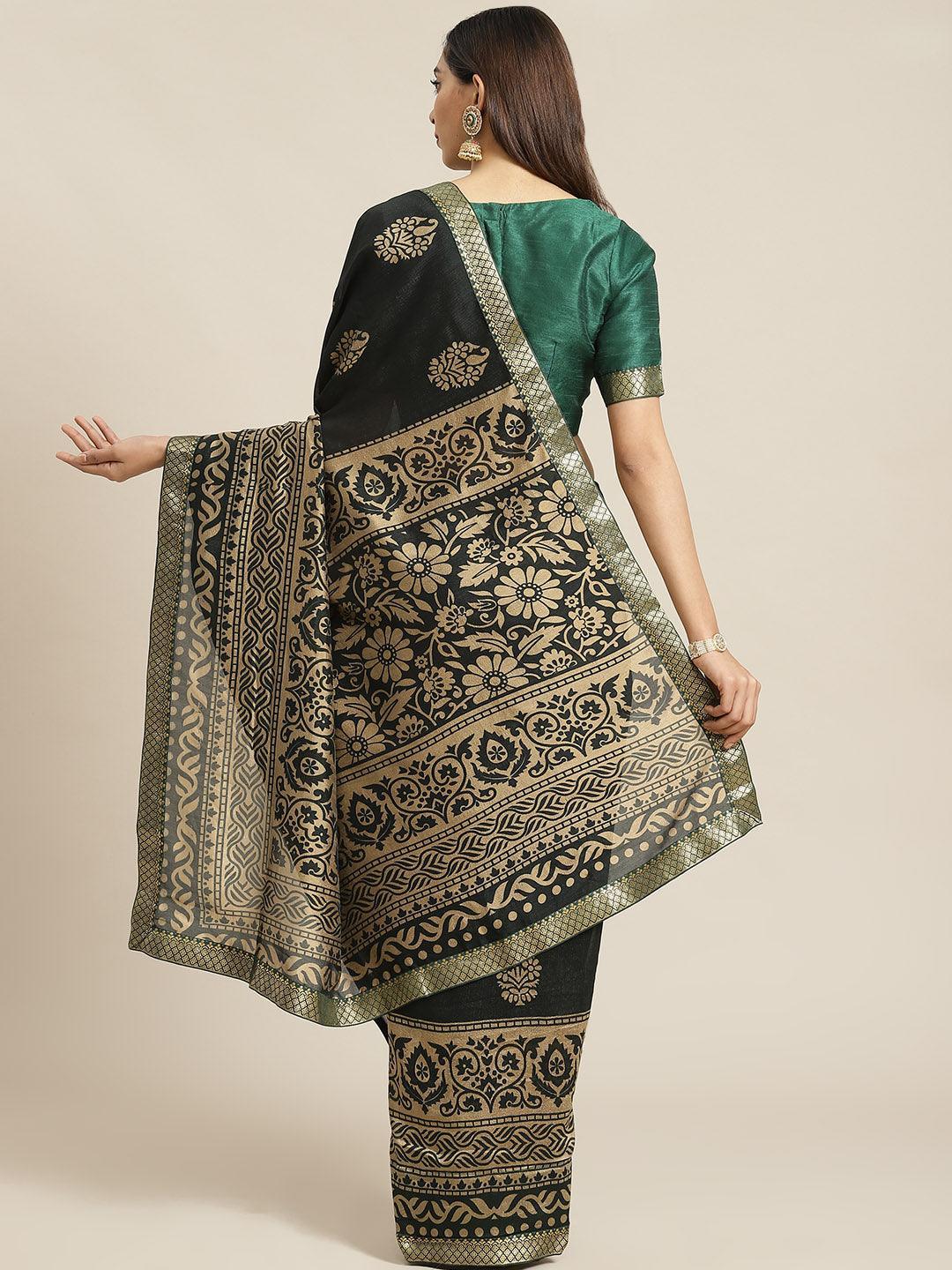 Green Printed Polyester Saree - ShopLibas