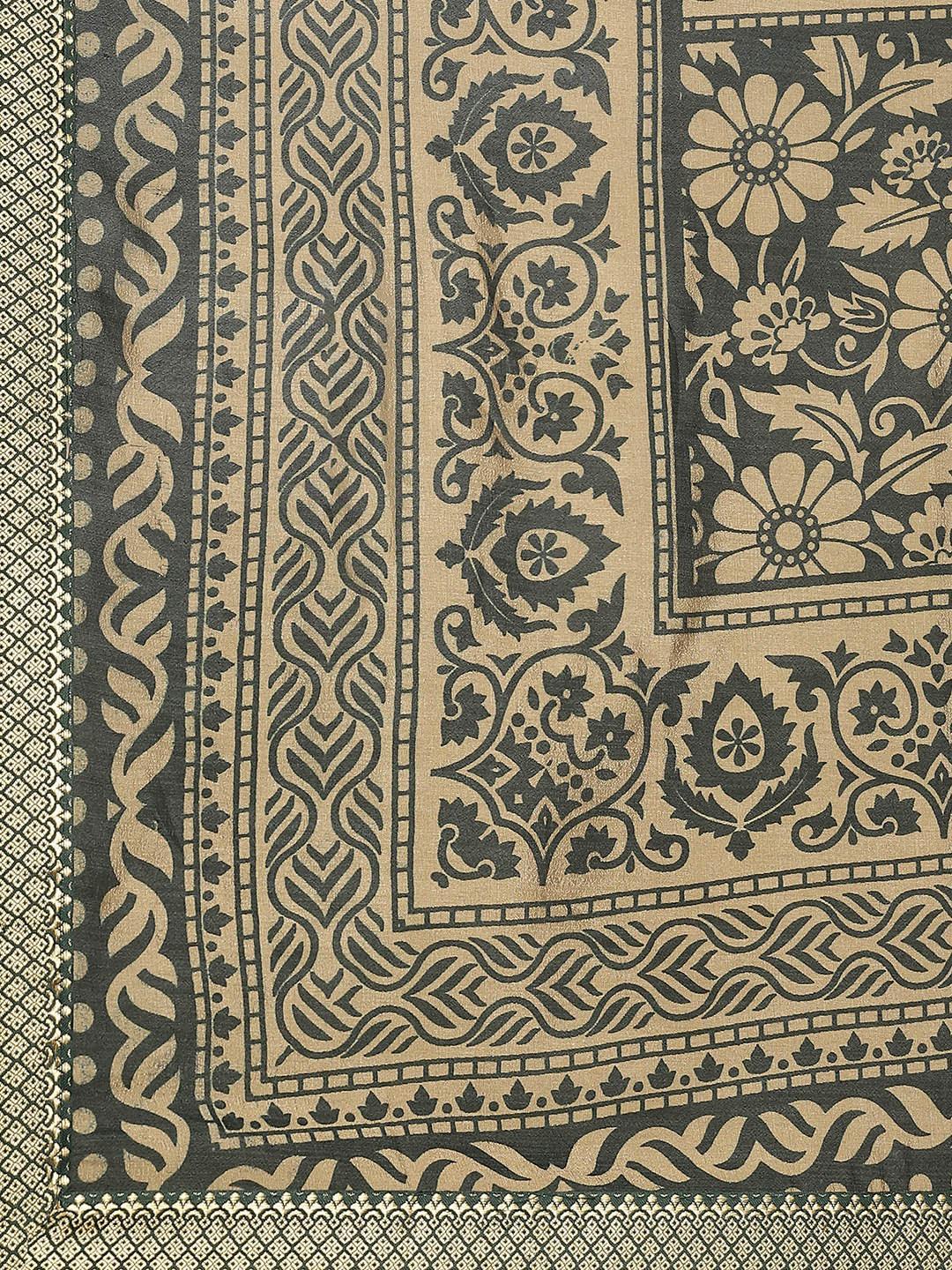 Green Printed Polyester Saree - ShopLibas