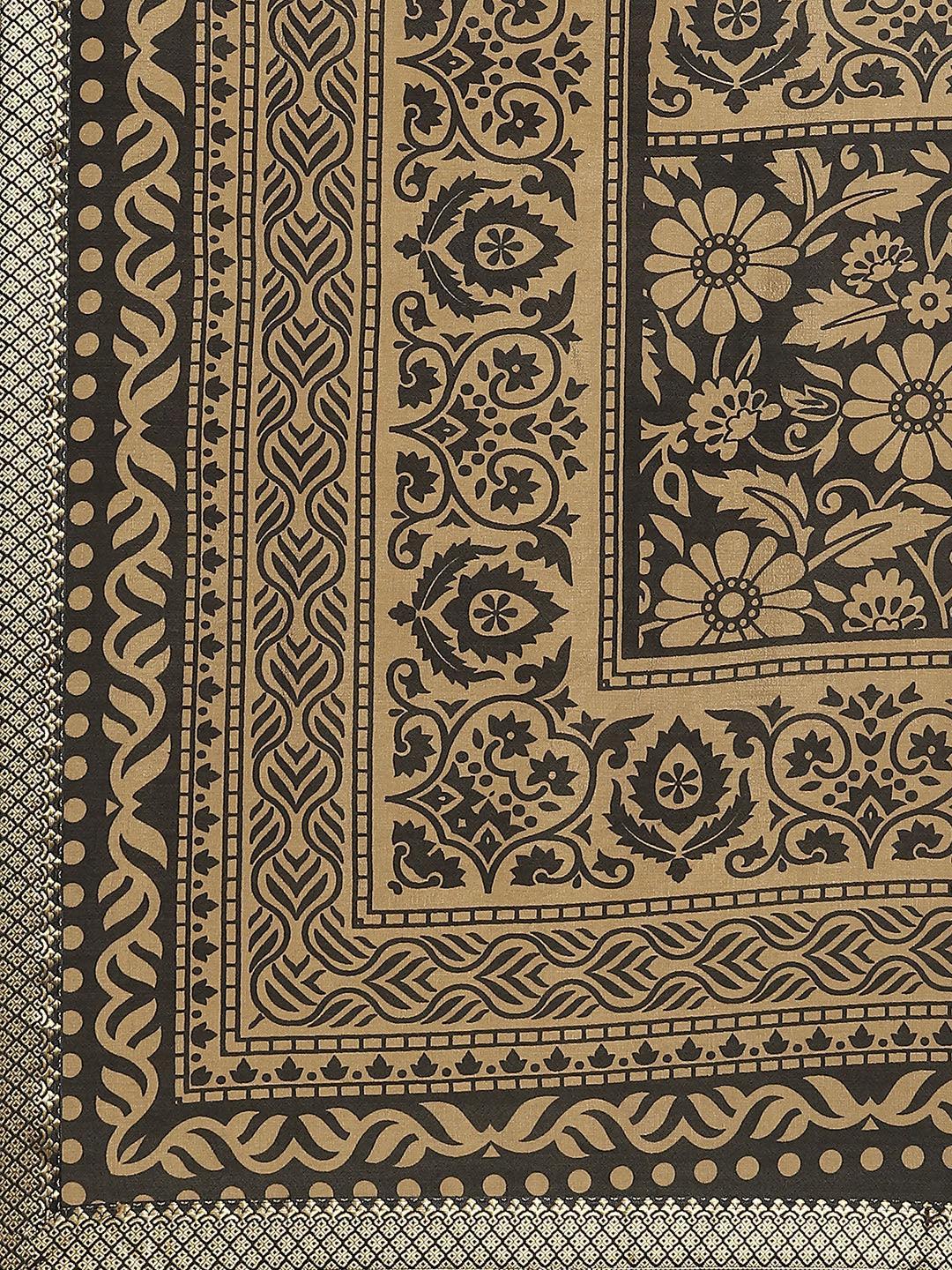 Black Printed Polyester Saree - ShopLibas