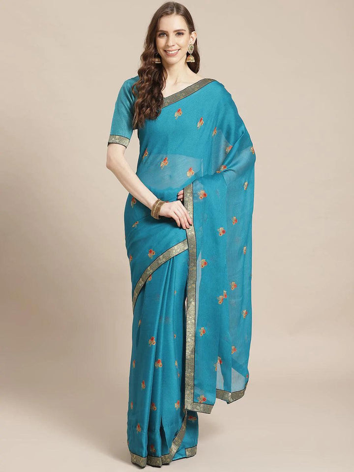 Blue Printed Chiffon Saree