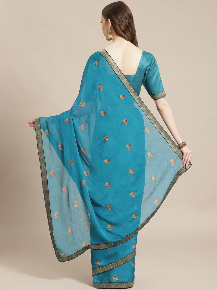 Blue Printed Chiffon Saree