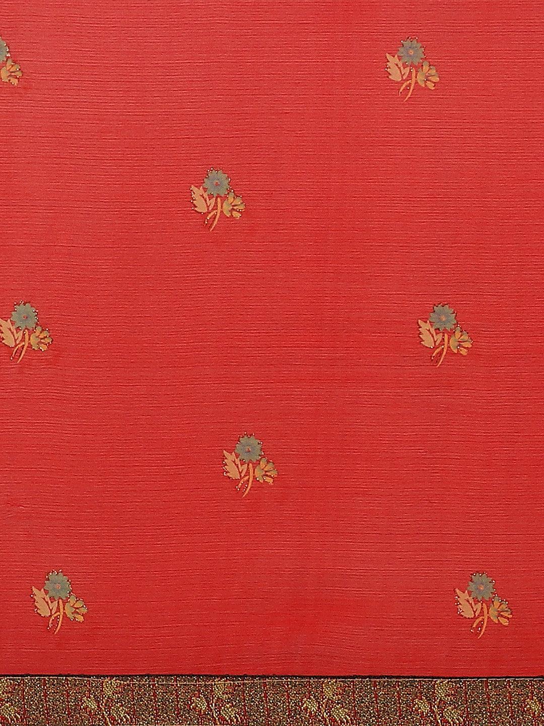 Red Printed Chiffon Saree - ShopLibas