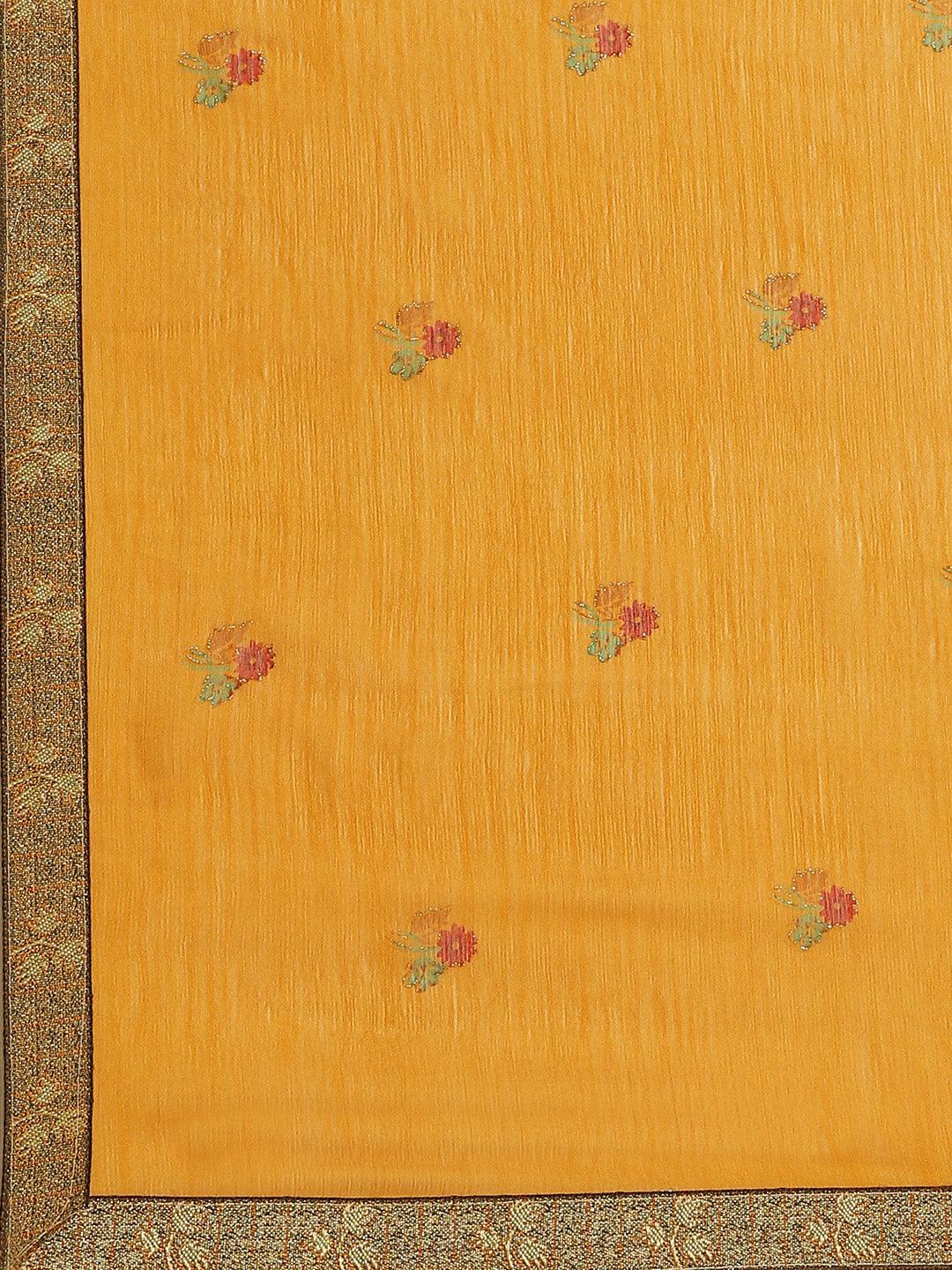 Yellow Printed Chiffon Saree - ShopLibas