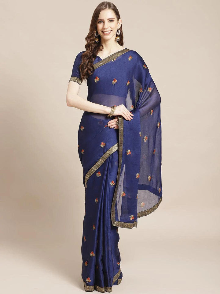 Blue Printed Chiffon Saree