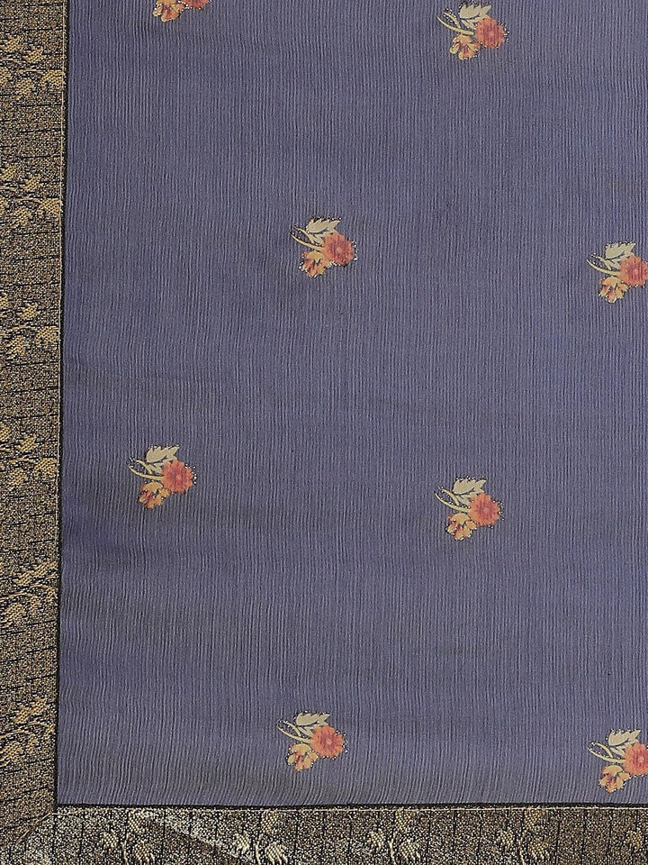 Blue Printed Chiffon Saree
