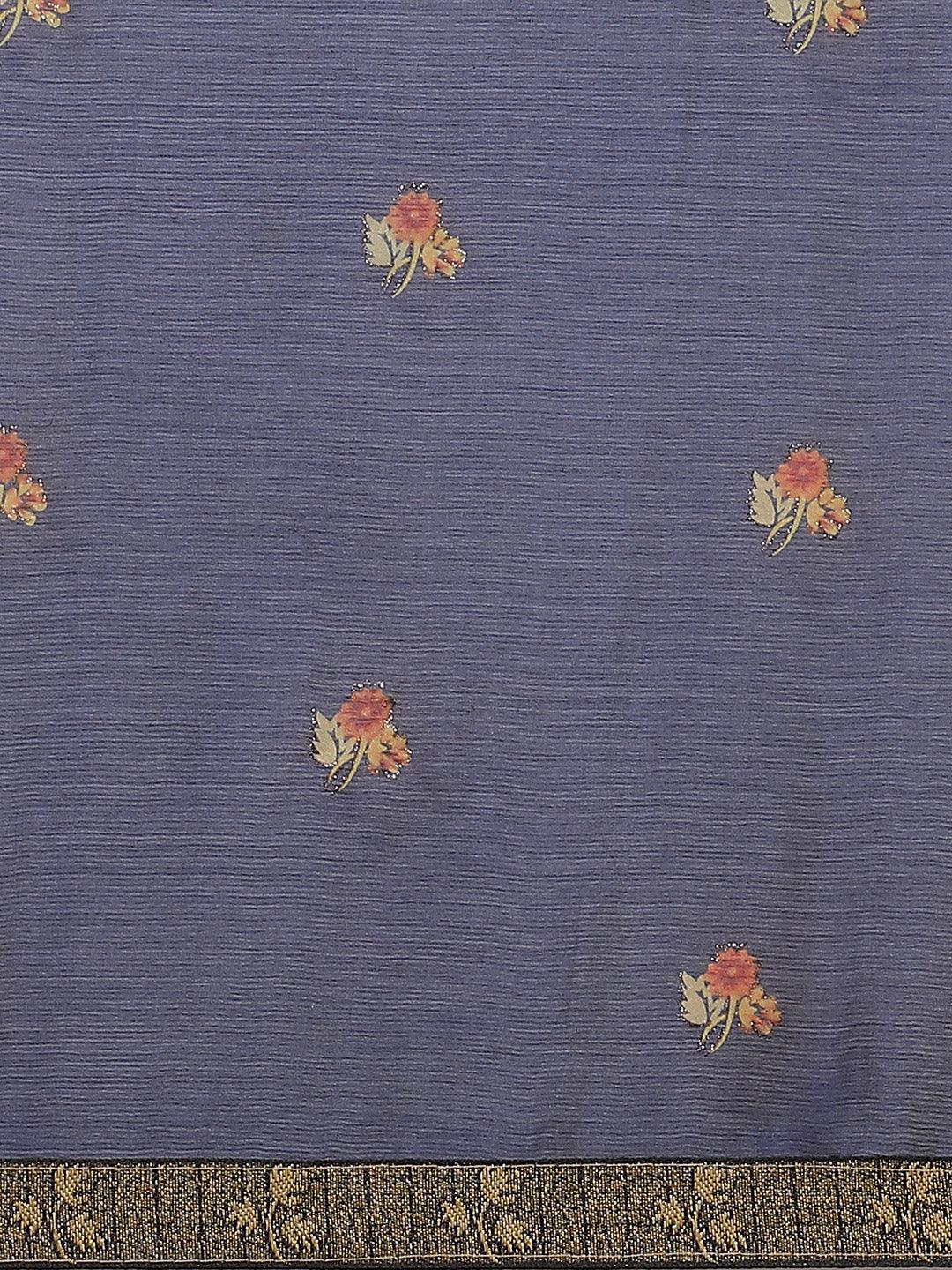 Blue Printed Chiffon Saree - ShopLibas