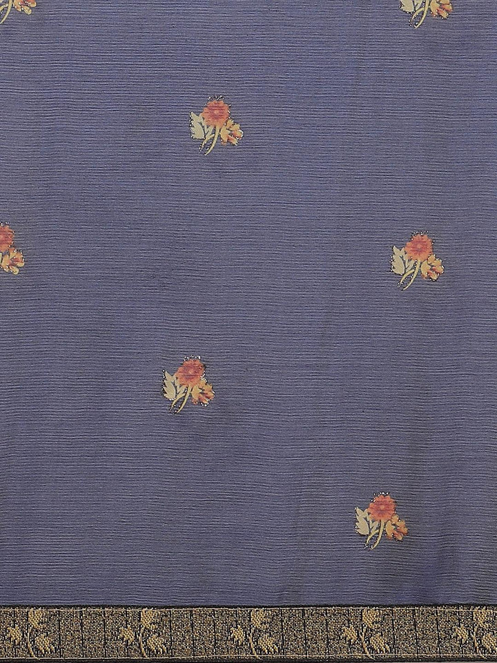 Blue Printed Chiffon Saree