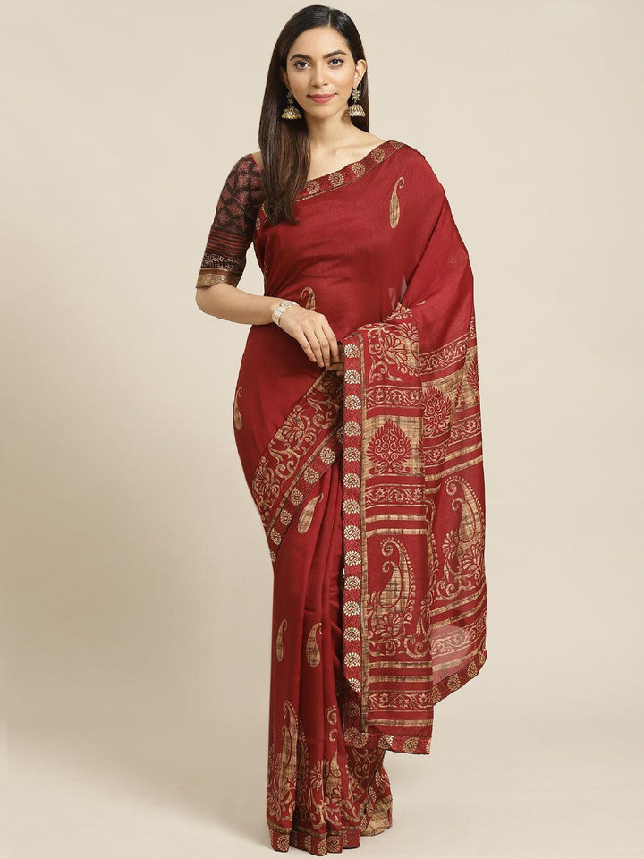 Maroon Printed Chiffon Saree