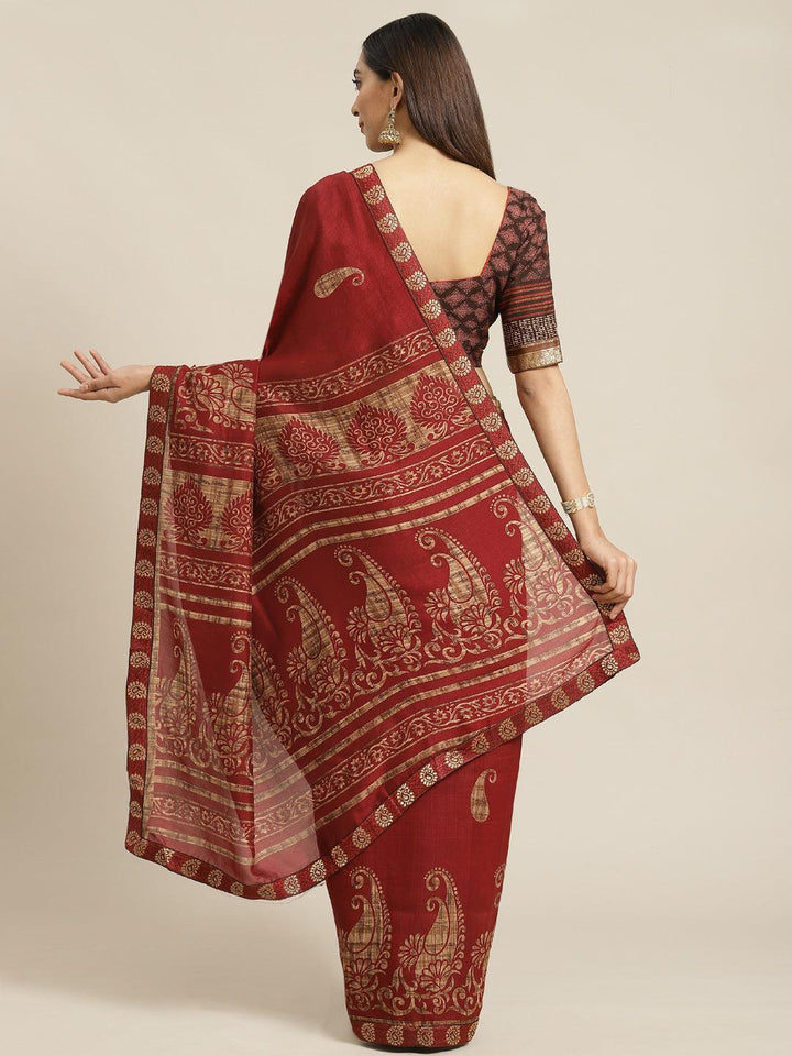 Maroon Printed Chiffon Saree