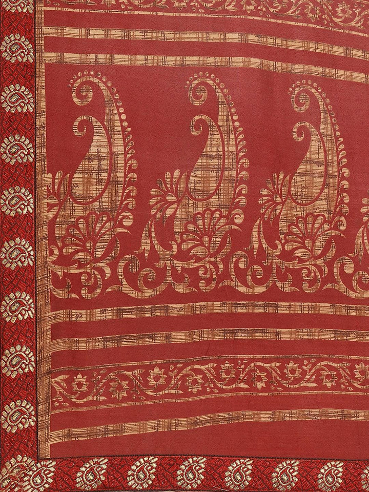 Maroon Printed Chiffon Saree
