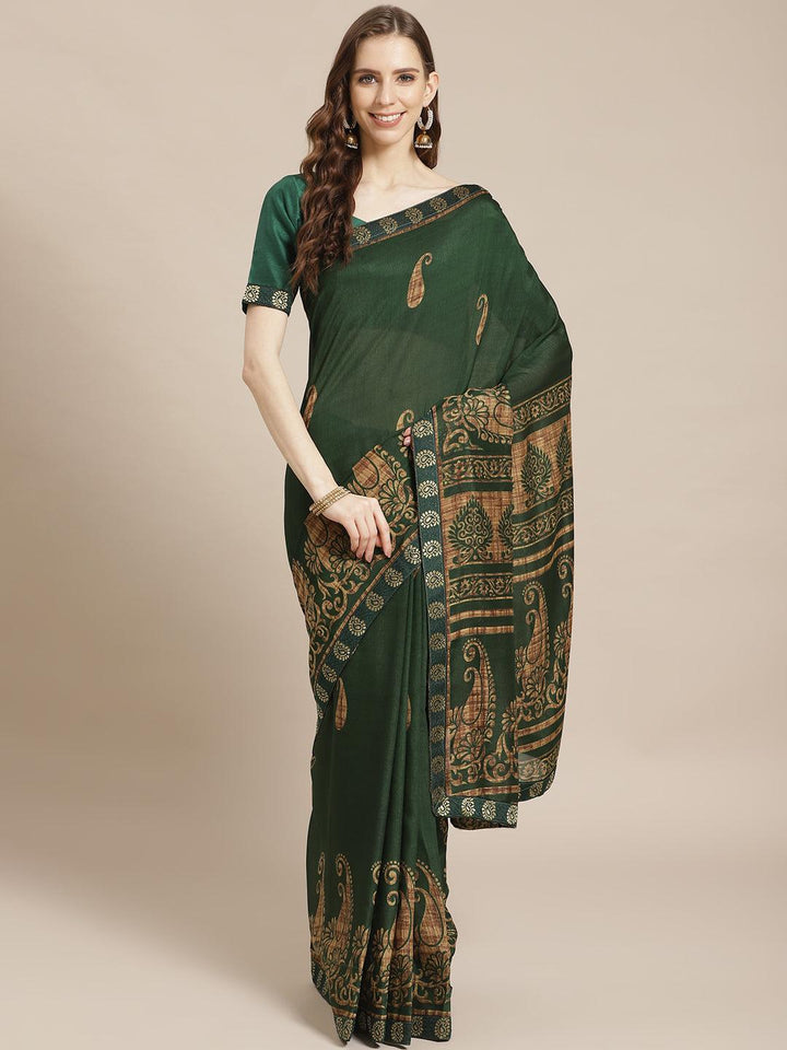 Green Printed Chiffon Saree