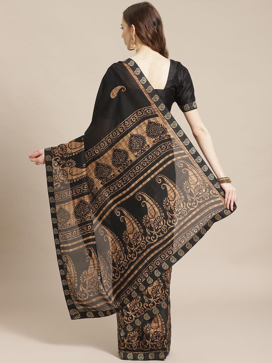 Black Printed Chiffon Saree - ShopLibas