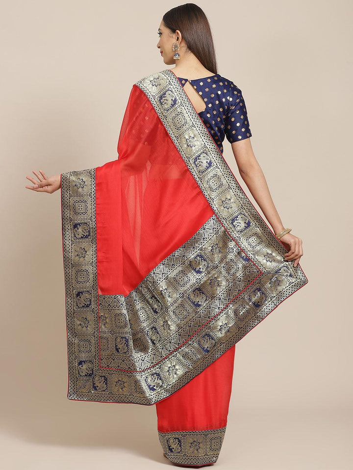 Red Woven Design Chiffon Saree
