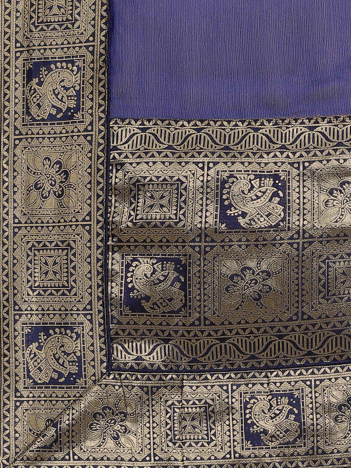 Blue Woven Design Chiffon Saree