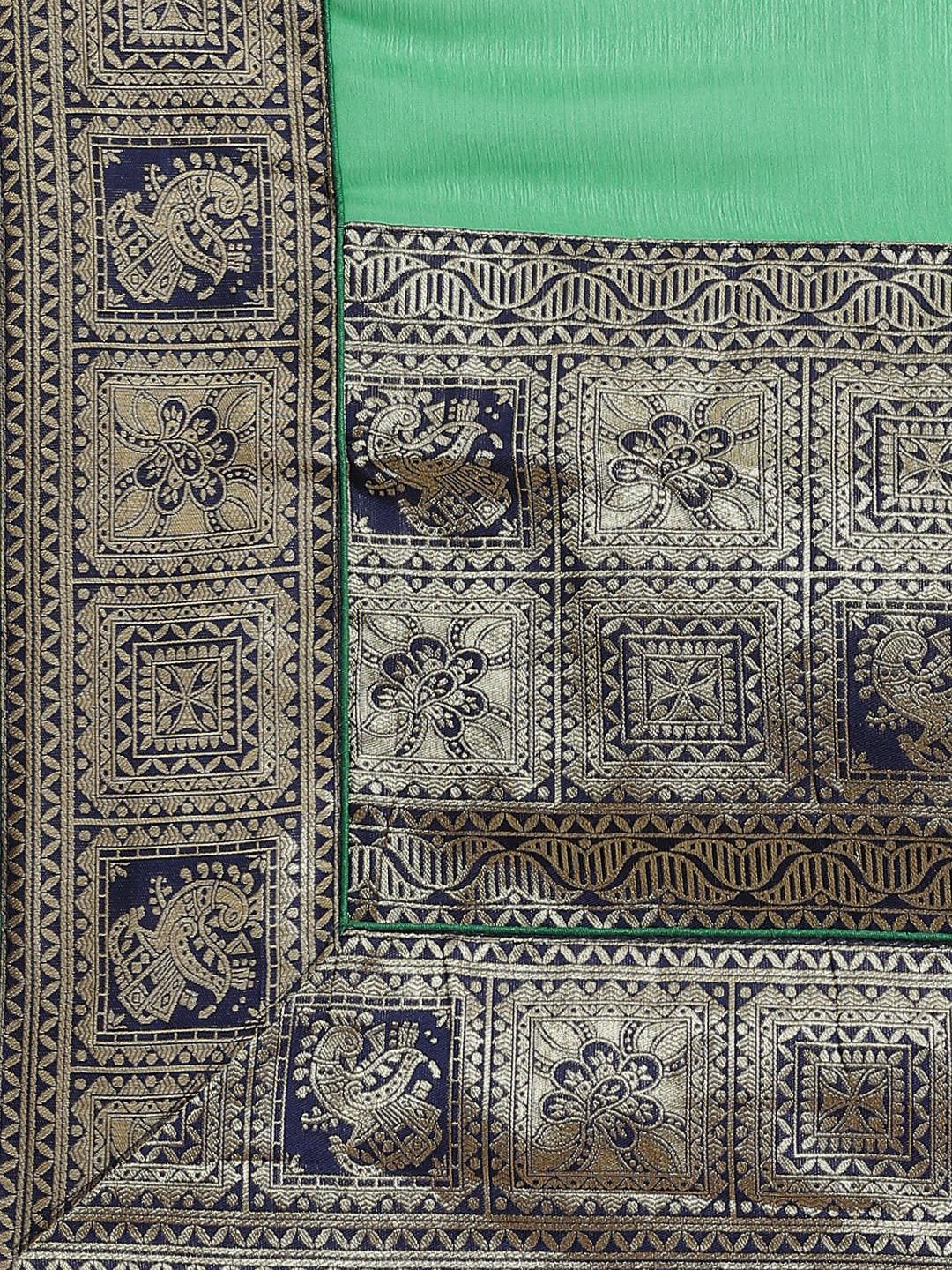 Green Woven Design Chiffon Saree - ShopLibas