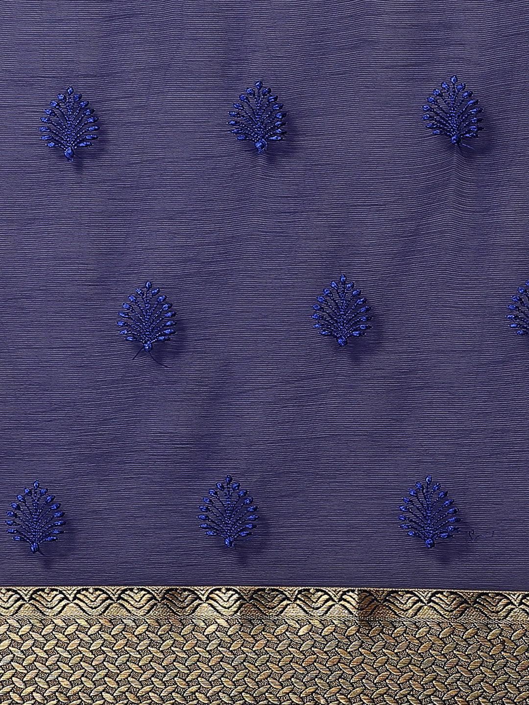 Blue Embroidered Chiffon Saree - ShopLibas