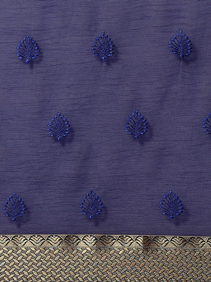 Blue Embroidered Chiffon Saree