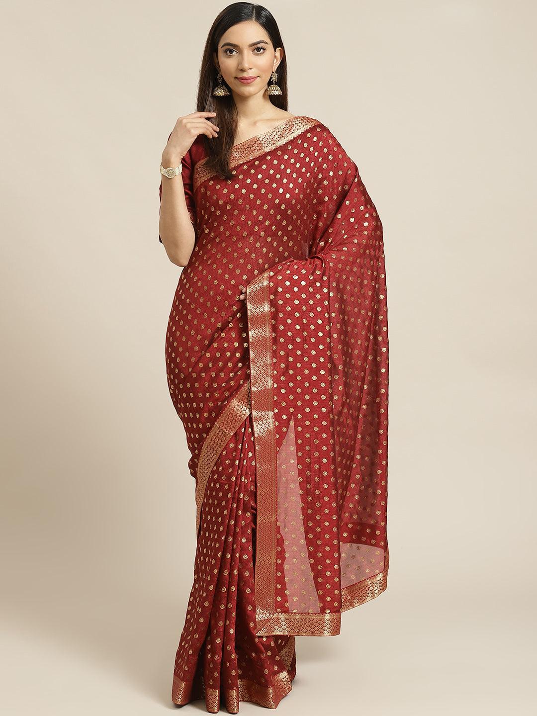 Maroon Printed Polyester Saree - ShopLibas