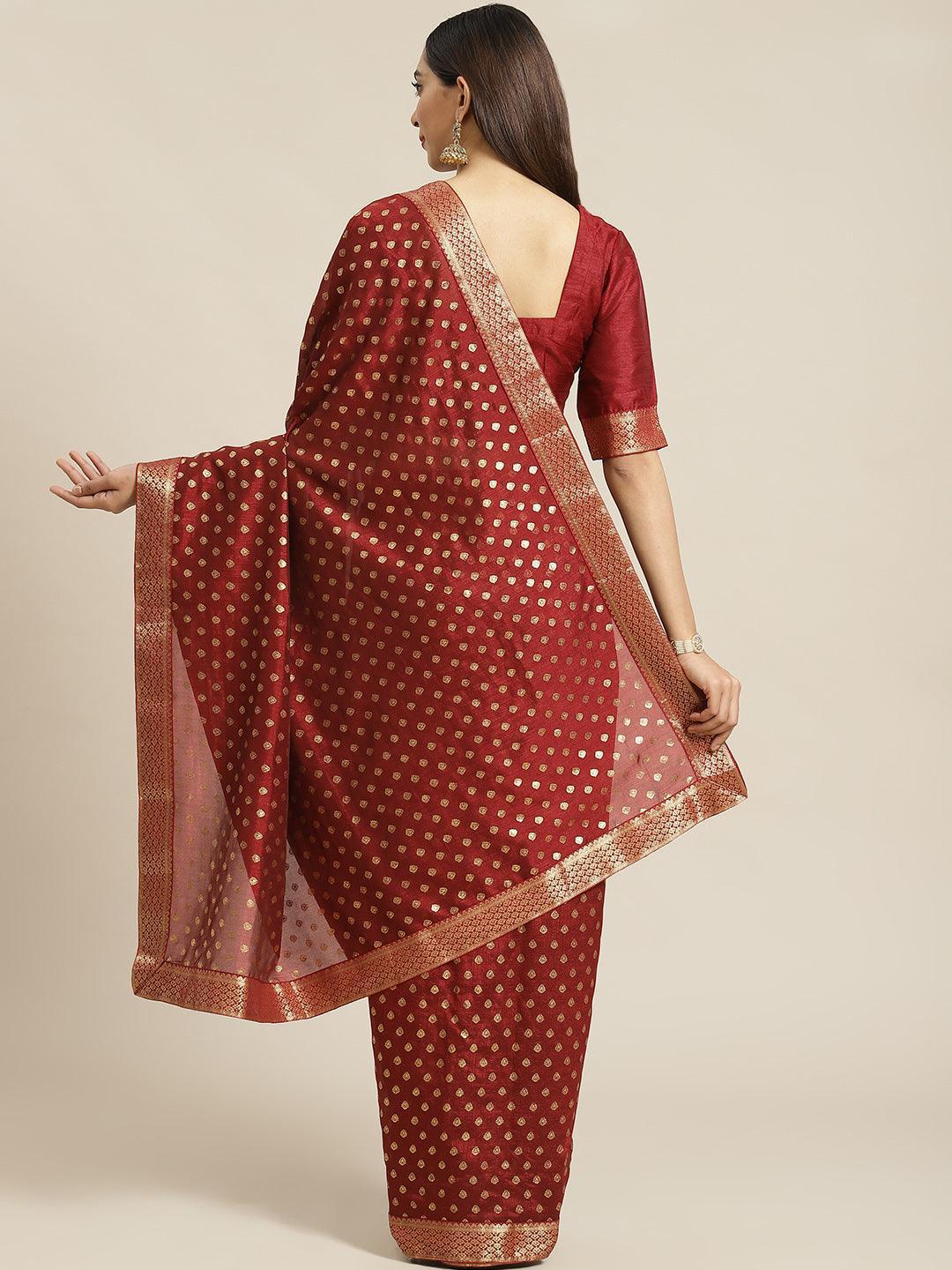 Maroon Printed Polyester Saree - ShopLibas