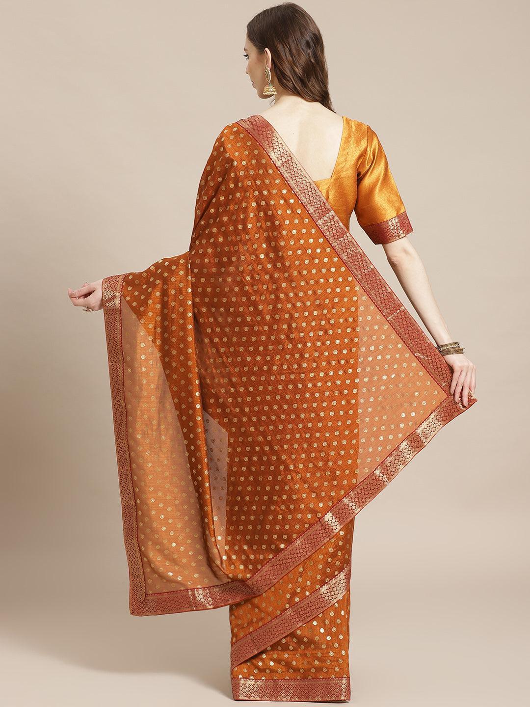 Orange Printed Polyester Saree - ShopLibas