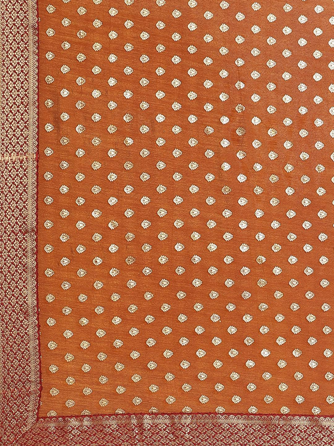 Orange Printed Polyester Saree - ShopLibas
