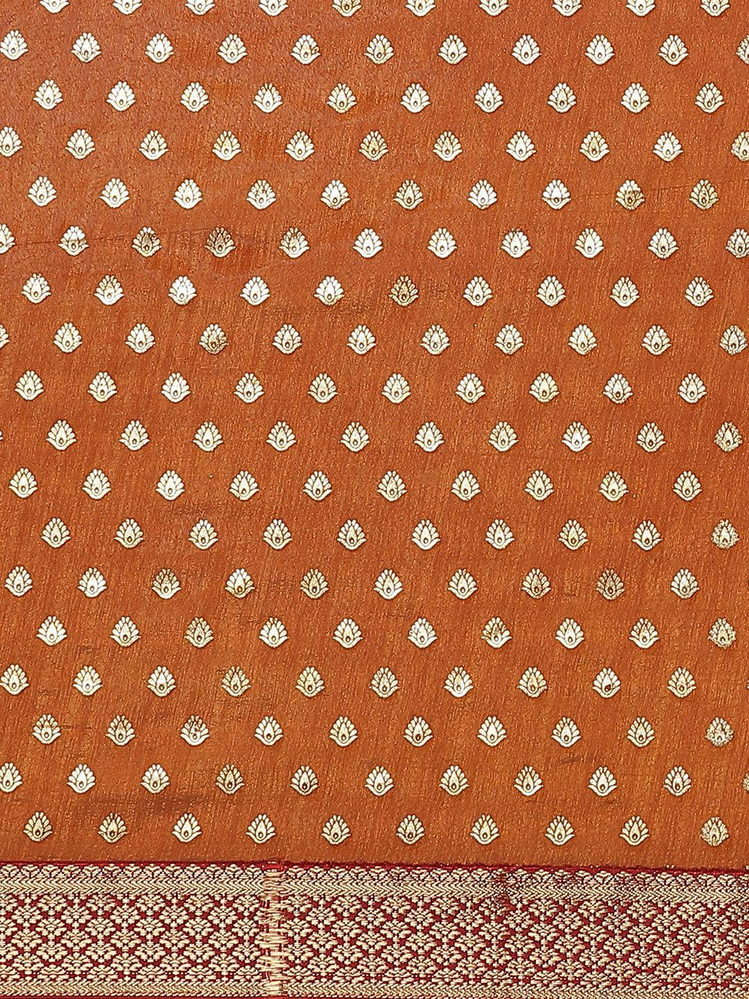 Orange Printed Polyester Saree - ShopLibas