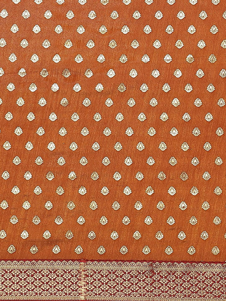 Orange Printed Polyester Saree