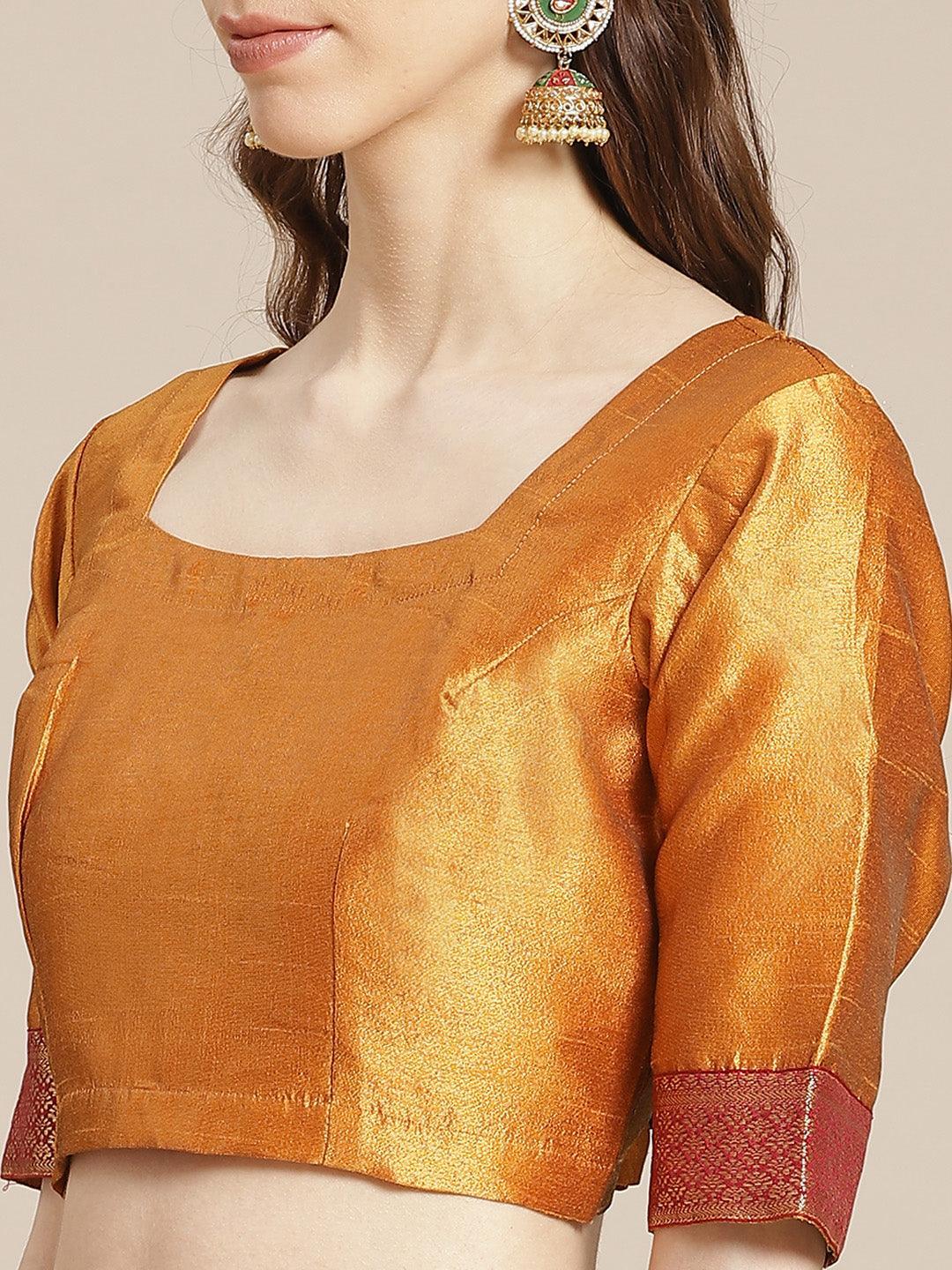 Orange Printed Polyester Saree - ShopLibas